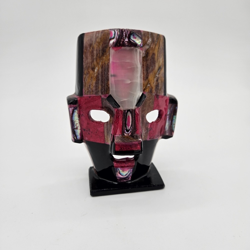 5"Beautiful Mayan Aztec Burial Death Mask  Beautiful Semi-Precious Stones Mexico
